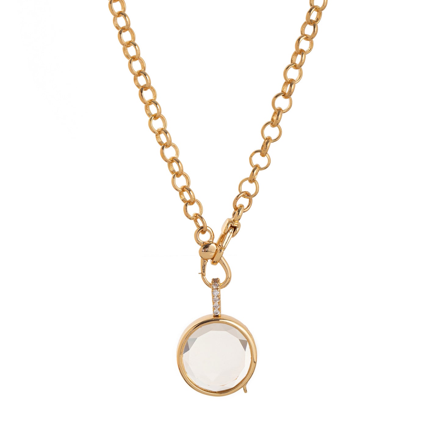 Vintage 14K Gold Plated Brass Geometric Round Locket Charm Bar for DIY Necklace