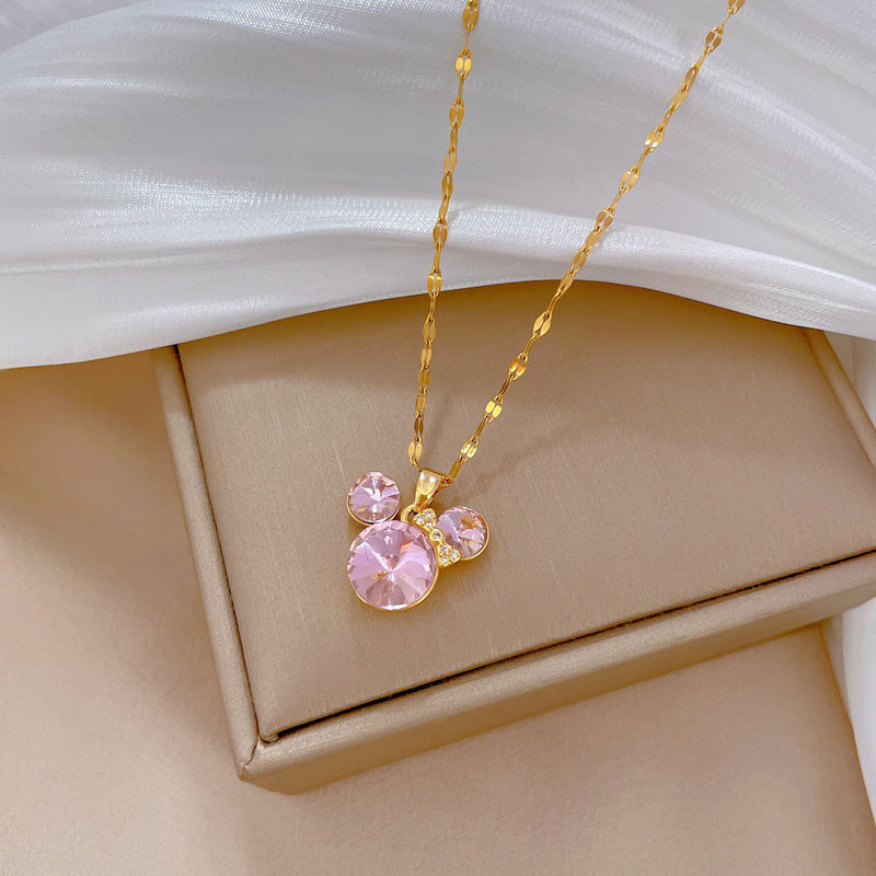 Collana con corona ad ali e cristalli carini per donna in acciaio al titanio con forma geometrica e stile fresco e dolce
