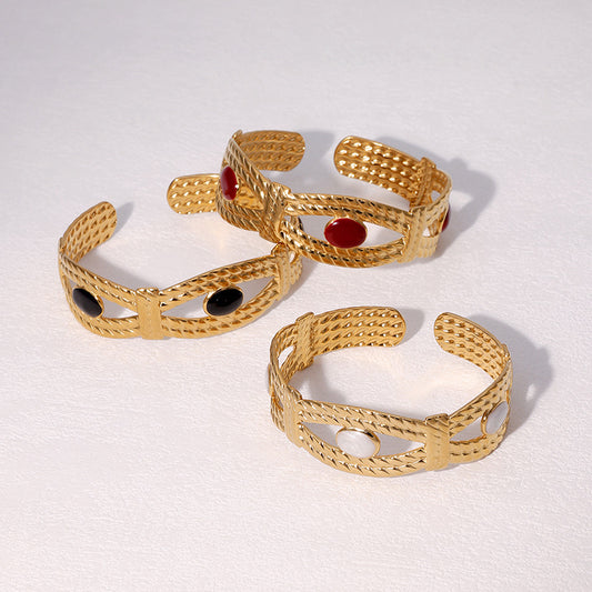 Brazalete ajustable de lujo vintage de acero inoxidable esmaltado para mujer con diseño de forma irregular