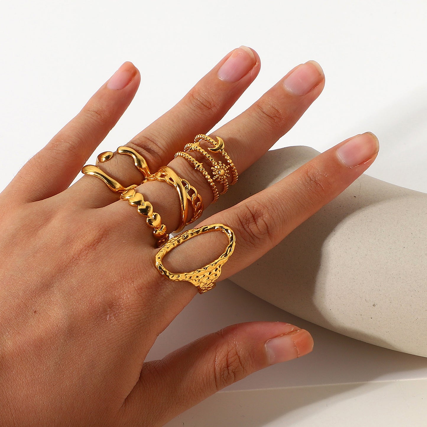 Fashion Geometric Cross Open Ring 18K Gold Plated Stainless Steel Snake Design for Women