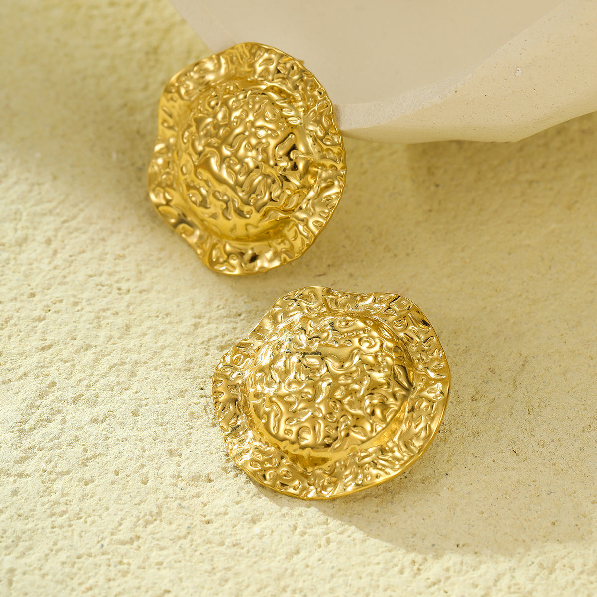 Pendientes de acero inoxidable circulares martillados estilo vintage para mujer, aretes hipoalergénicos de acero de titanio