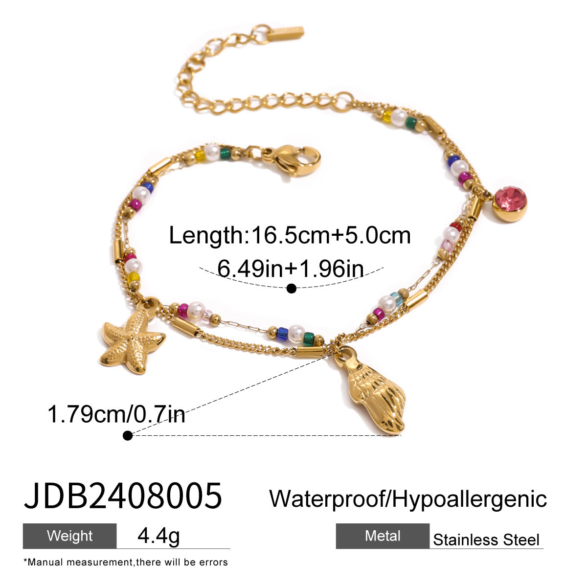 Bracciale da donna con ciondolo a barra in acciaio al titanio placcato oro 18 carati a forma di animale geometrico