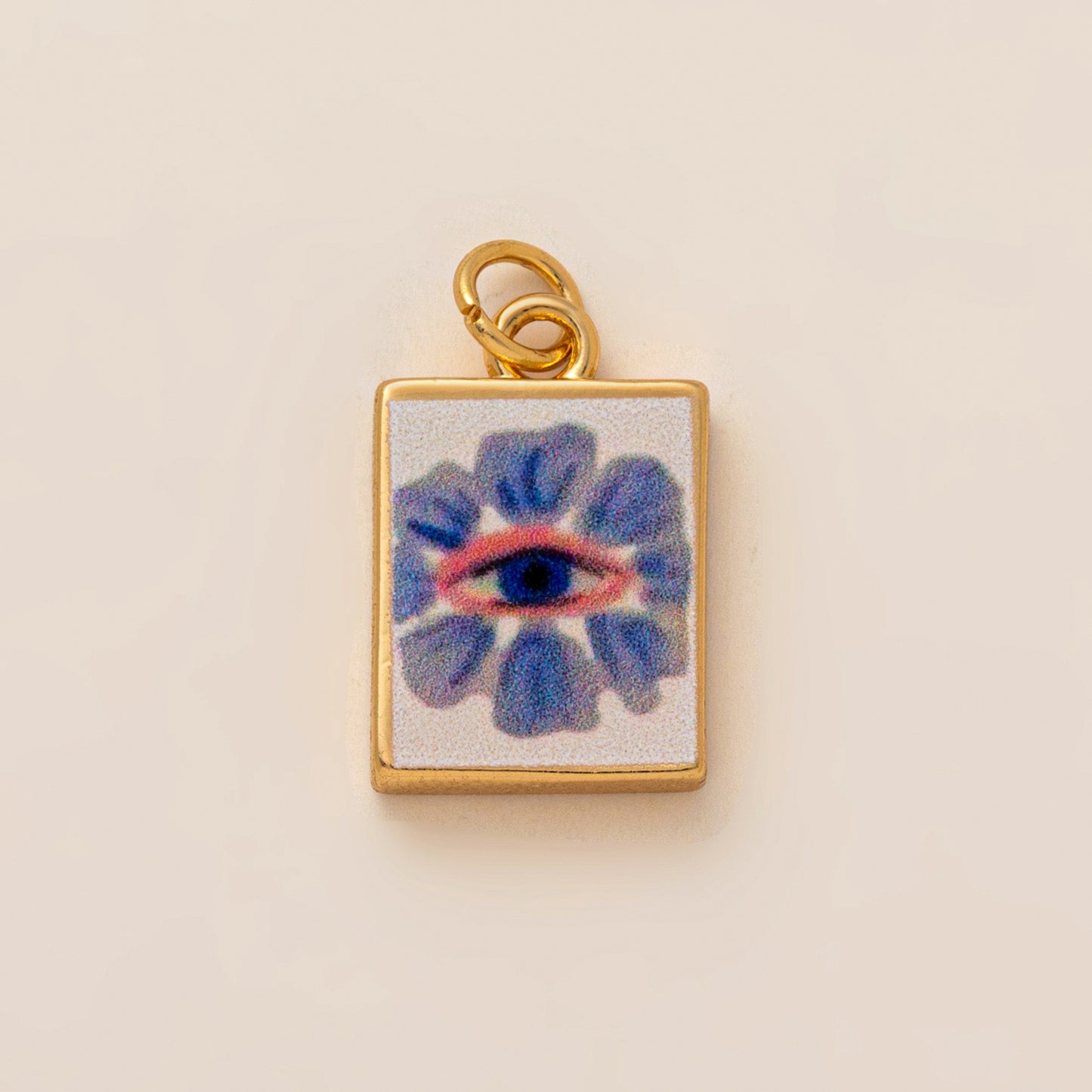 Vintage Square Floral Brass Plated 18K Gold DIY Charm Bar Pendant