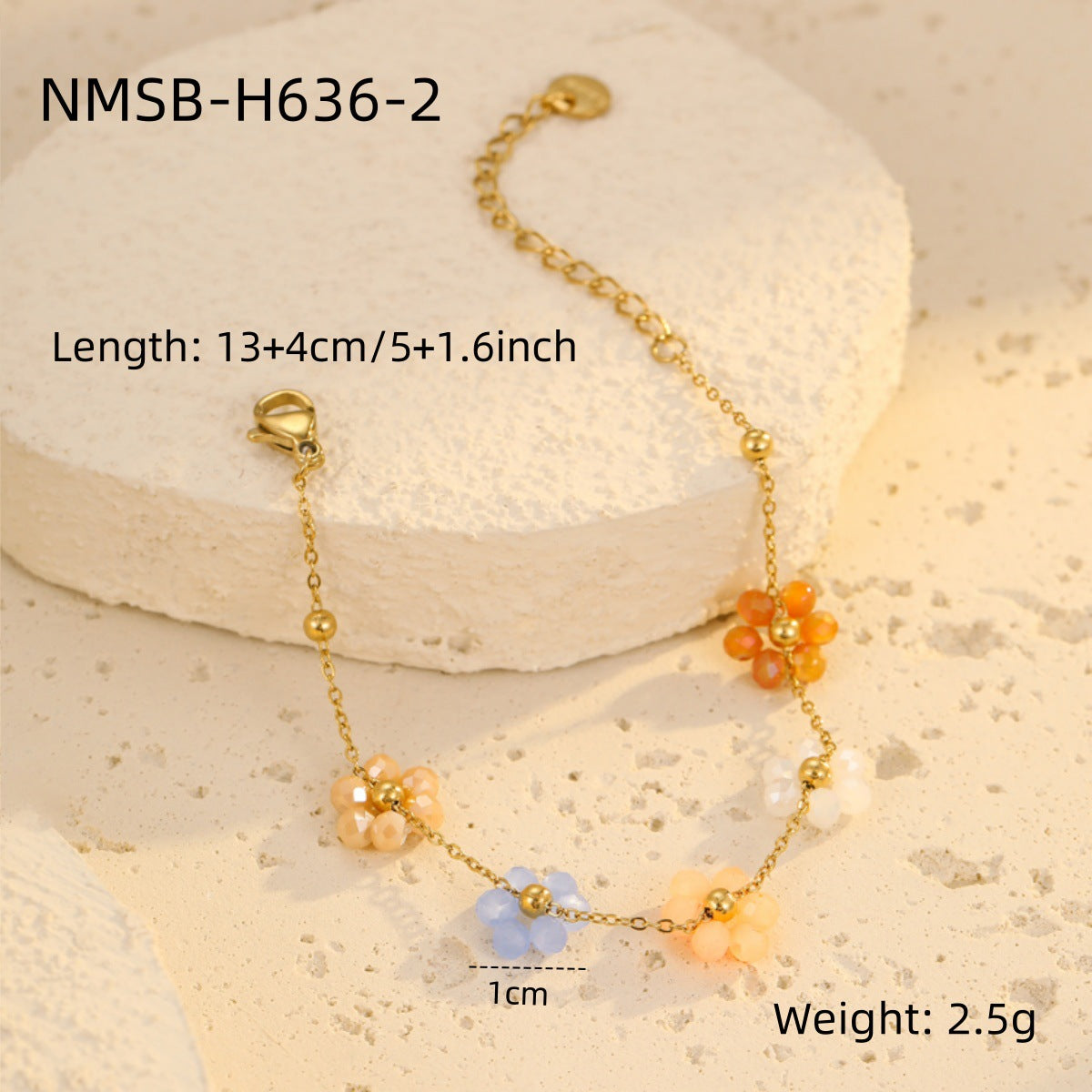 Fashionable Women's Beaded Bracelet with Colorful Flower Charms Stainless Steel Plated for Elegant Casual Wear