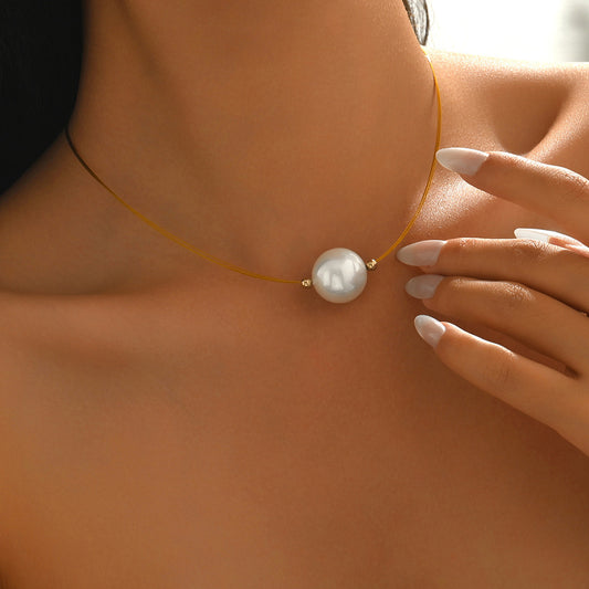Elegante Collar de Perlas Geométricas para Mujer con Acabado Chapado Cadena Ajustable para Clavícula Joyería Minimalista de Moda