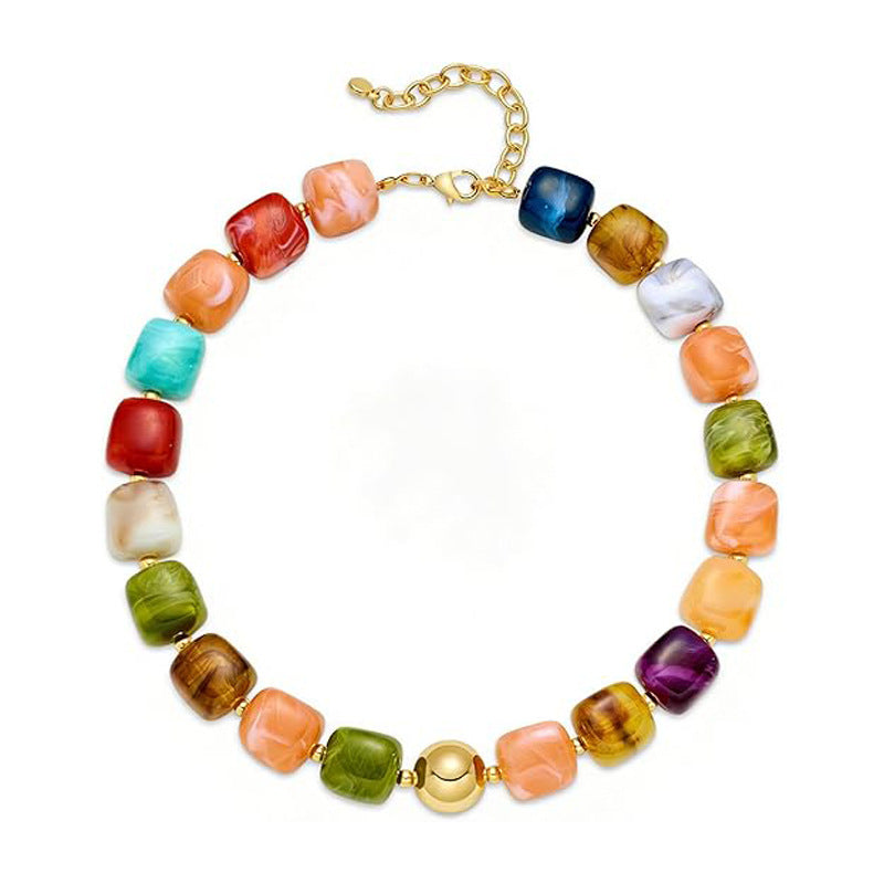 Casual Square Resin Polished Pendant Necklace for Women