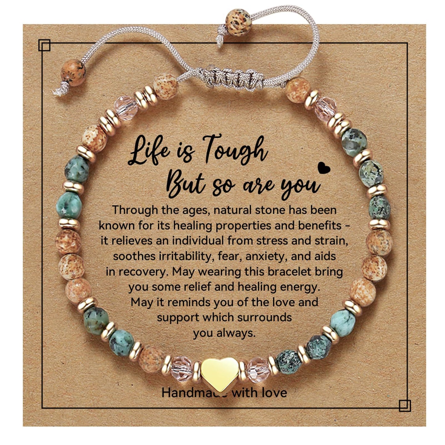 Minimalist Natural Turquoise Heart Pendant Crystal Beaded Bracelet for Women
