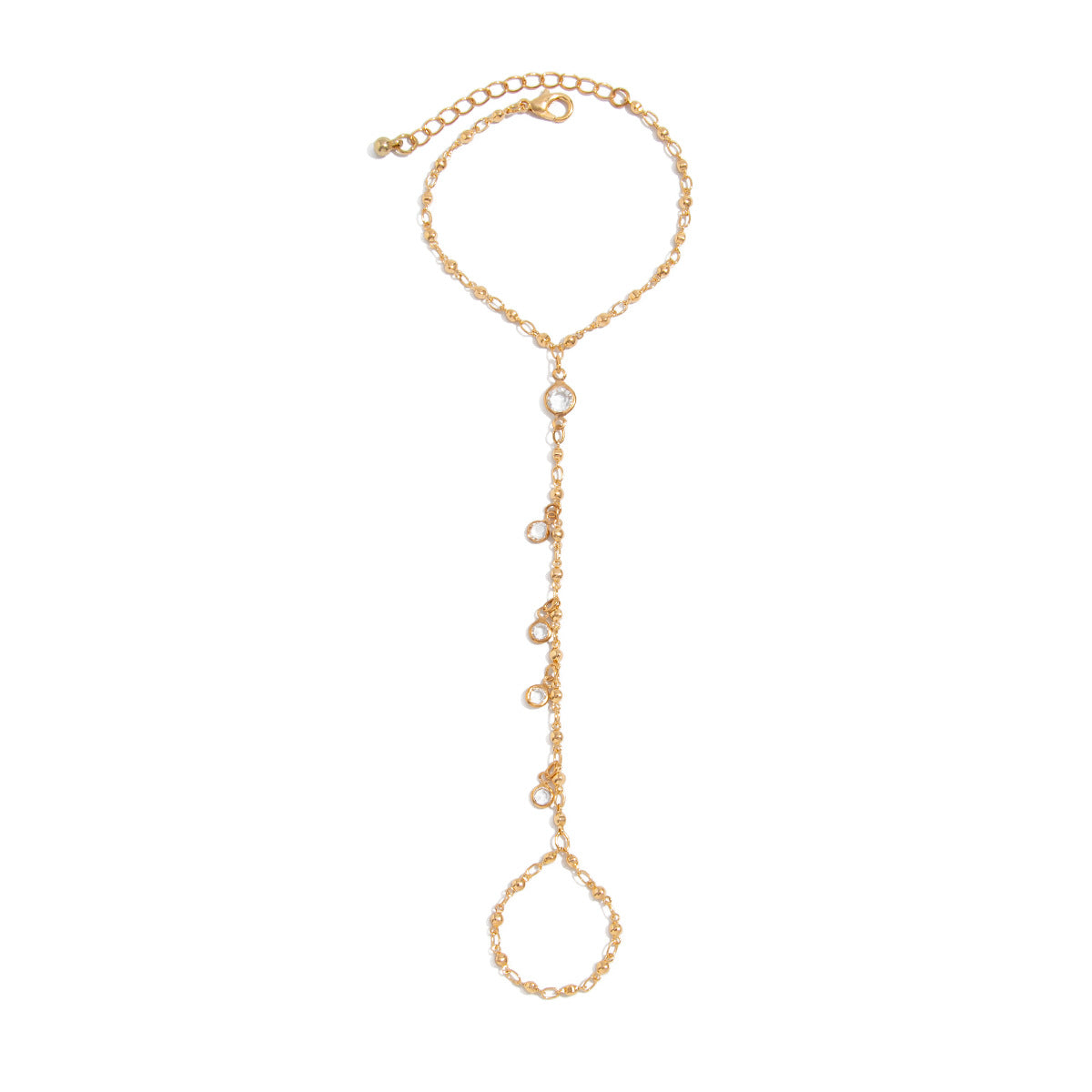 Elegant Oval Geometric Plated Alloy Finger Chain Bracelet Set