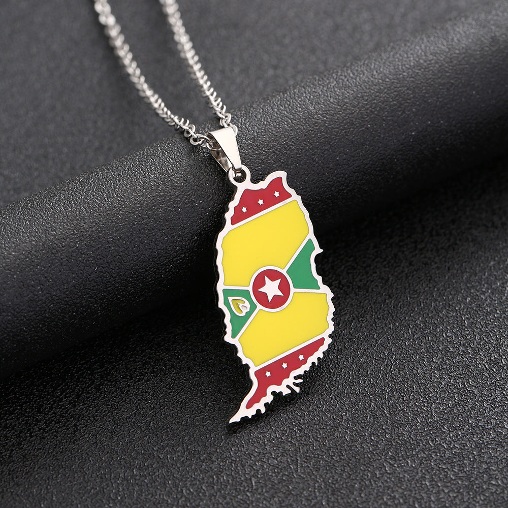 Collana con ciondolo in acciaio al titanio smaltato geometrico etnico per donna e uomo con catena a maglie in acciaio inossidabile