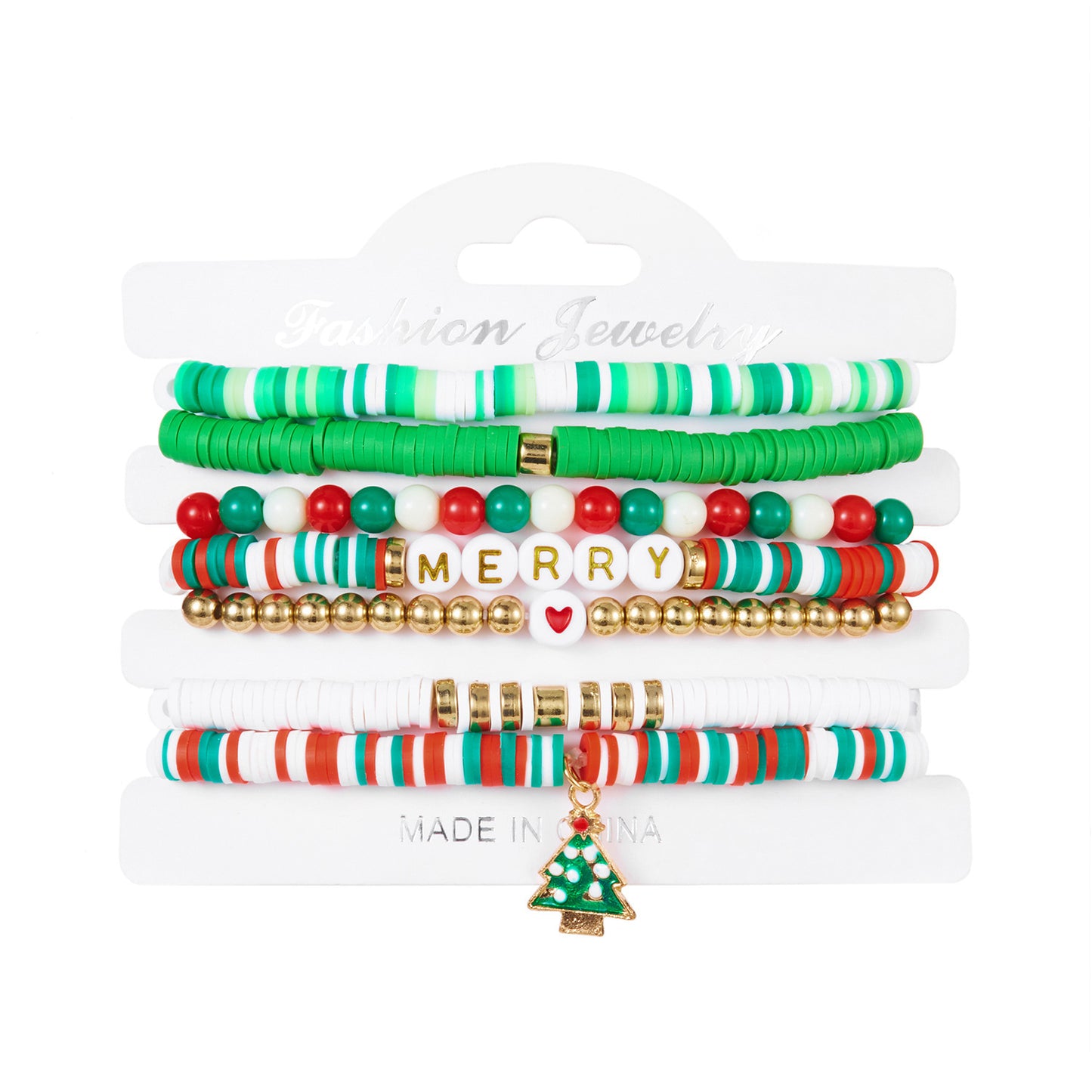 Colorful Woven Christmas Santa Claus Reindeer Glove Soft Pottery Charm Bracelet Set for Women
