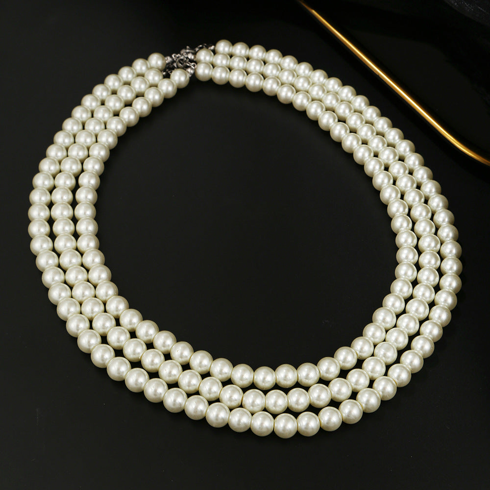 Punk Hip-hop Men's Geometric Round Pearl Ball Chain Necklace with Alloy Pendant