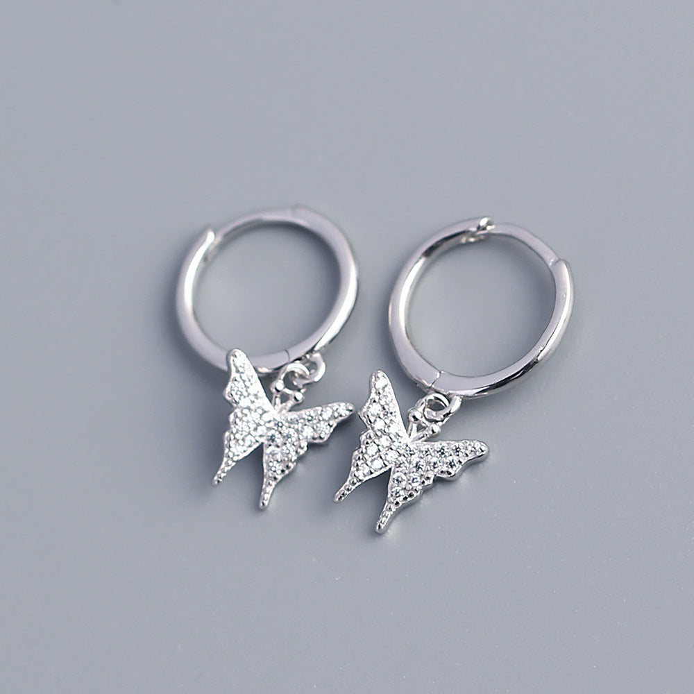 Graziosi orecchini a cerchio da donna con farfalla in argento sterling 925 e zirconi cubici