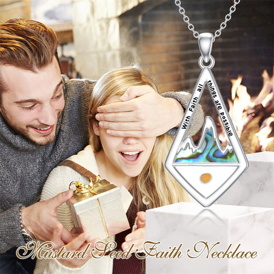 Minimalist Geometric Hill Mustard Seed Faith Necklace in Stainless Steel with Polished Finish