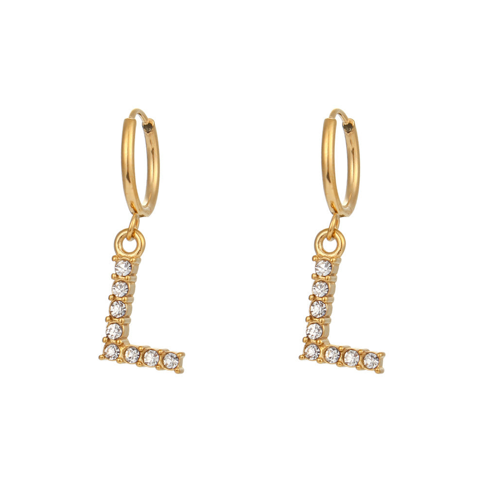 Minimalist Fashion Letter Earrings for Women Stainless Steel with 18K Gold Plating and Micro-Pave Zirconia