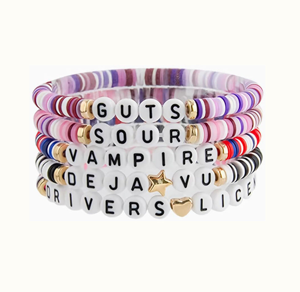 Purple Resin Letter Charm Bar Bracelet Set Unisex
