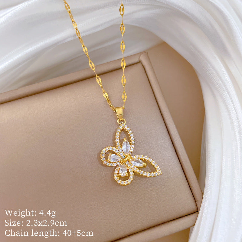 Sweet Cartoon Animal Micro-Inlaid Cubic Zirconia Brass Pendant Titanium Steel Necklace for Unisex