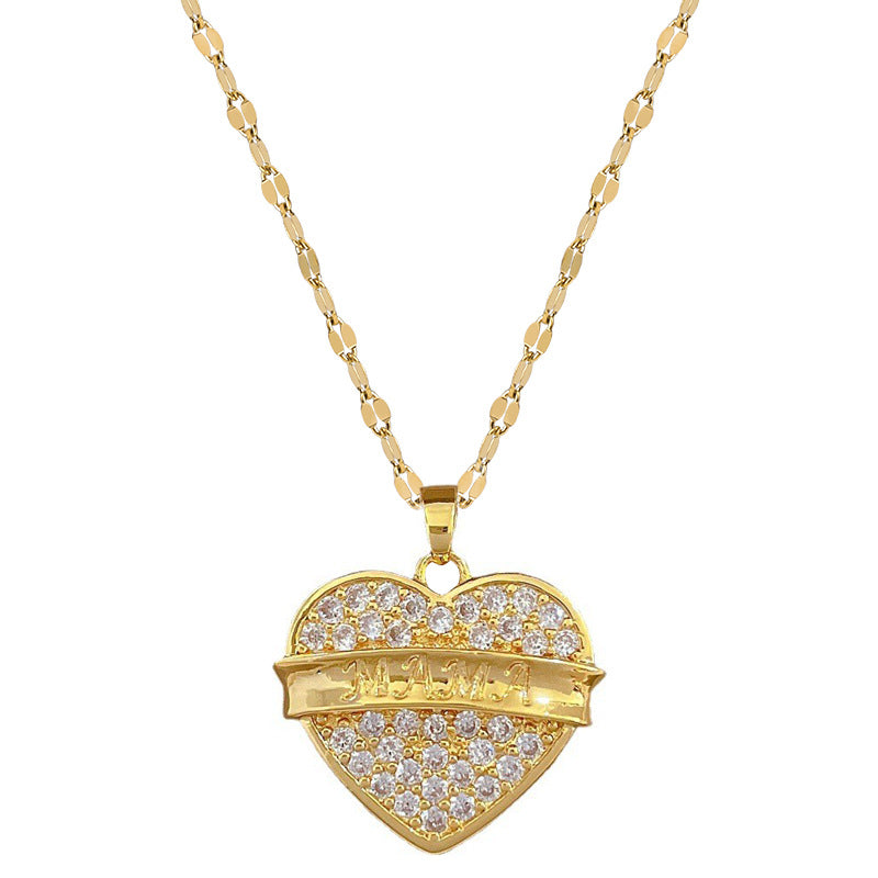 Collana da donna in acciaio al titanio di lusso con ciondolo a cuore e finitura placcata, design geometrico, delicata catena clavicola per matrimoni, banchetti e occasioni speciali