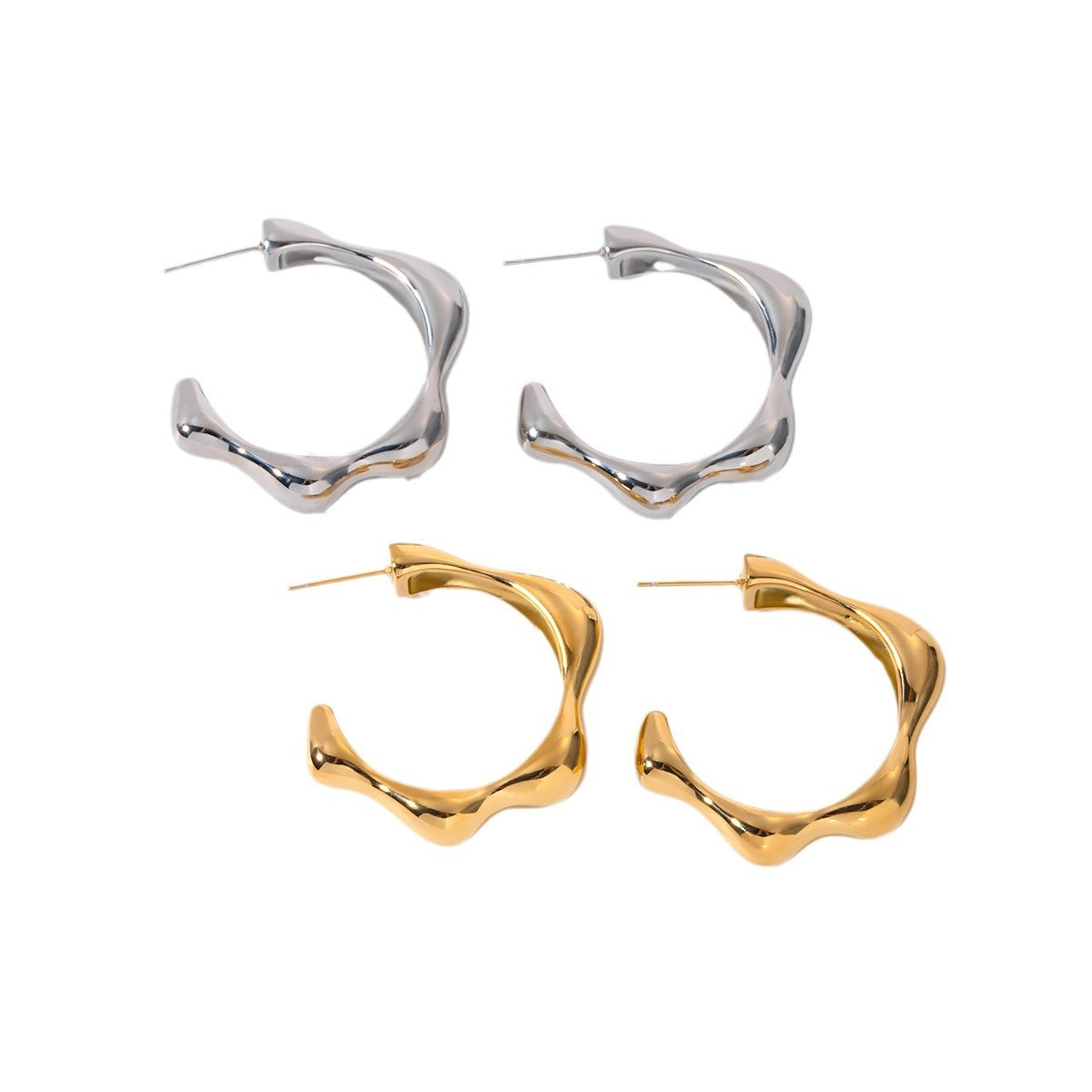 Orecchini a cerchio a C con fiore geometrico in acciaio inossidabile placcato oro 18K in stile Ins alla moda da donna