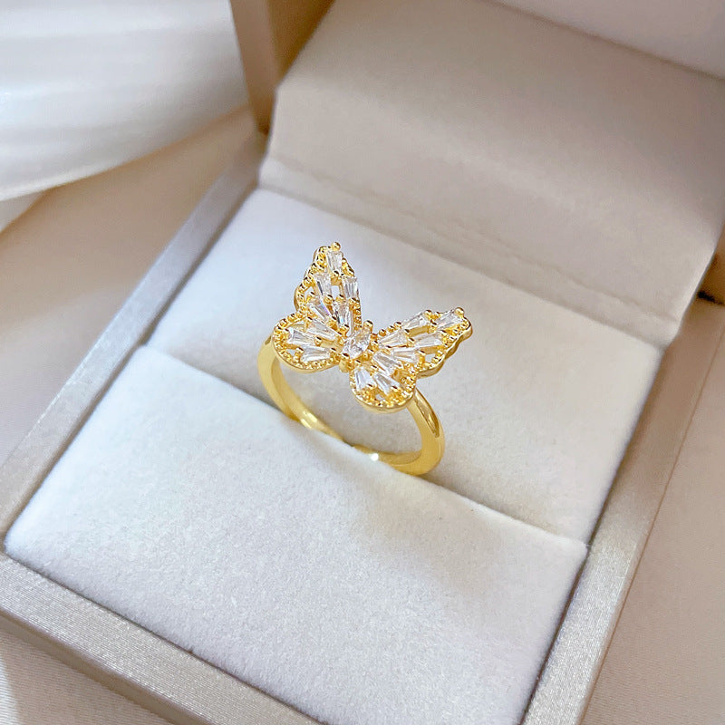 Anello da donna in ottone placcato oro a forma di farfalla, stile minimalista