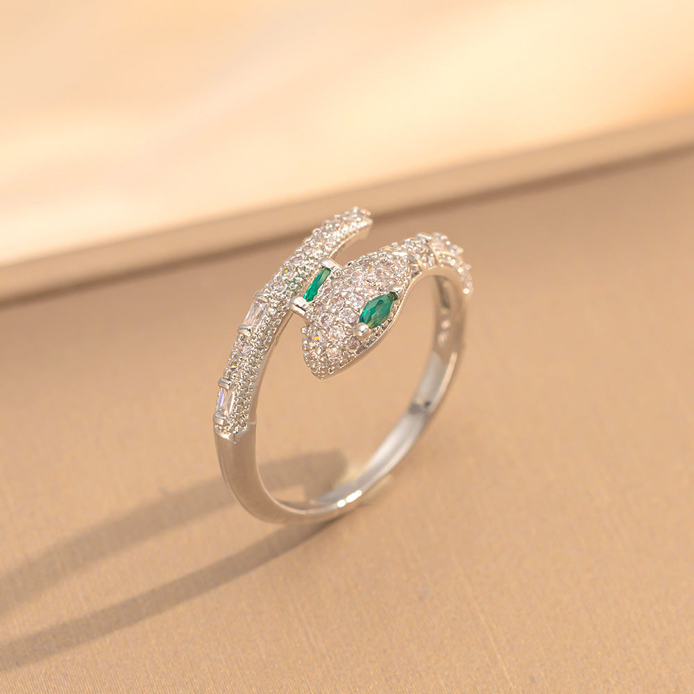 Luxury Minimalist Adjustable Open Ring for Women with Gold-Plated Copper Band and Zircon Stone Accent in Heart and Floral Shape
