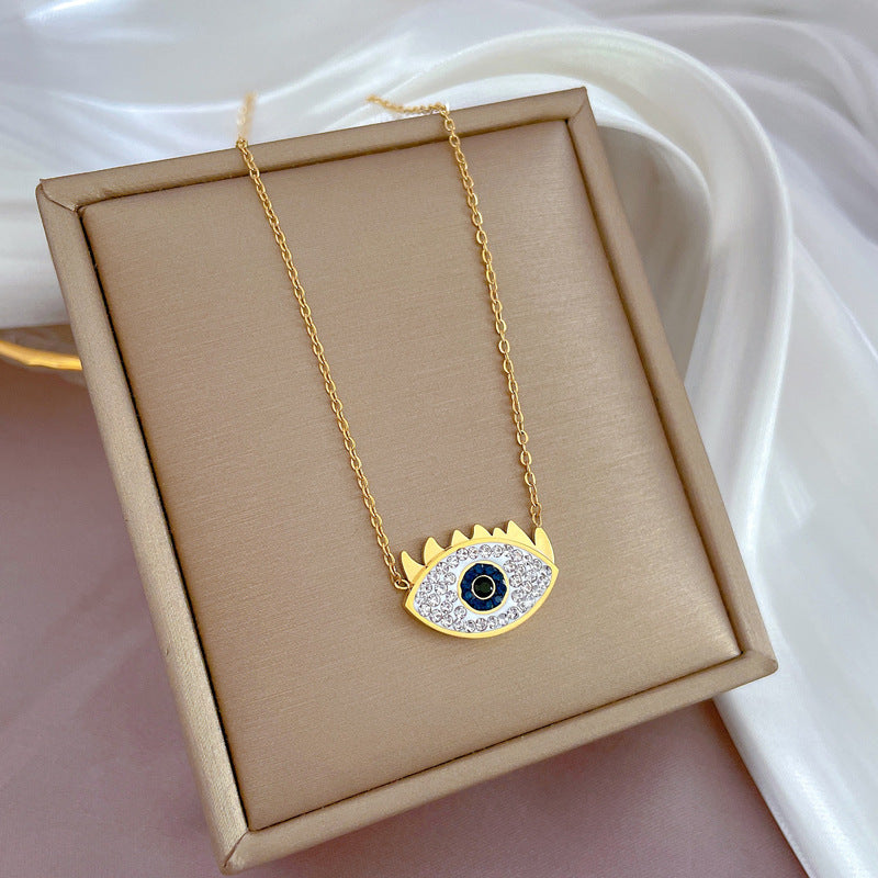 Elegante collar con colgante geométrico de acero de titanio para mujer con locket de cadena chapado en oro, delicada joya para la clavícula