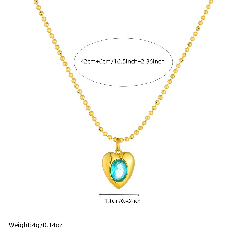 Collana girocollo da donna con ciondolo a cuore in vetro con strass intarsiati, geometrico ovale, minimalista, alla moda, su catena a sfera in acciaio inossidabile