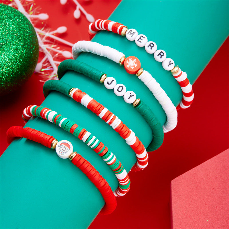Casual Geometric Resin and Crystal Beaded Bracelet with Snowflake and Christmas Bell Charms for Women