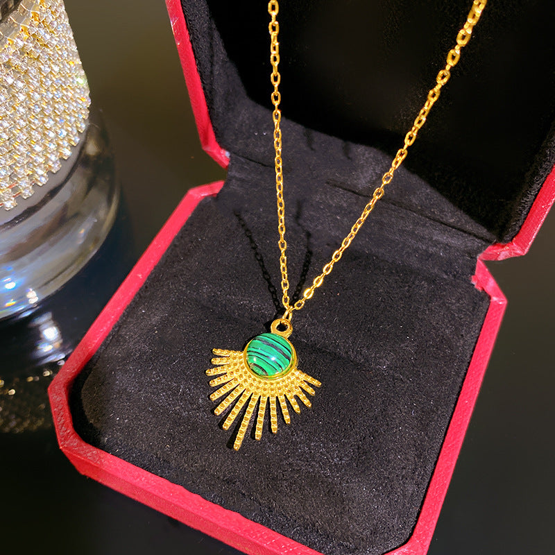 Minimalist Sweet Gold Plated Titanium Steel Heart Geometric Floral Turquoise Pendant Necklace for Unisex