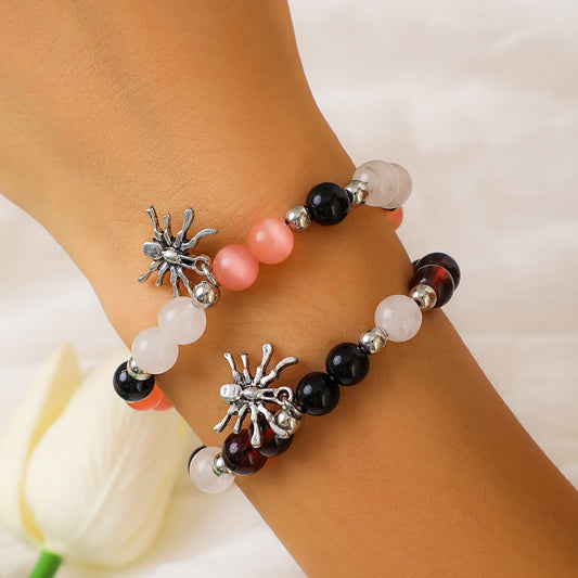 Set bracciale e pendente a forma di ragno geometrico, dolce e audace, con perline in lega e finitura placcata per donna