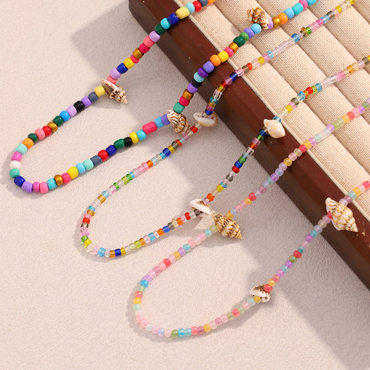 Fashionable Geometric Acrylic Seashell Necklace in Jelly Colors with Stainless Steel Base and 18K Gold Plating for Women