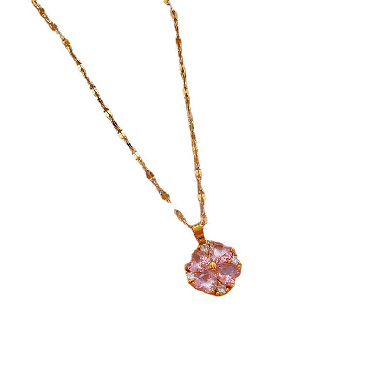 Elegant Titanium Steel Micro-Paved Rhinestone Necklace for Women Geometric Style Clavicle Chain with Star and Chain Motifs