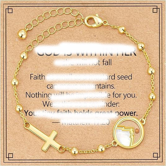 Elegant Gold Plated Stainless Steel Cross Heart Geometric Round Ball Chain Bracelet for Women