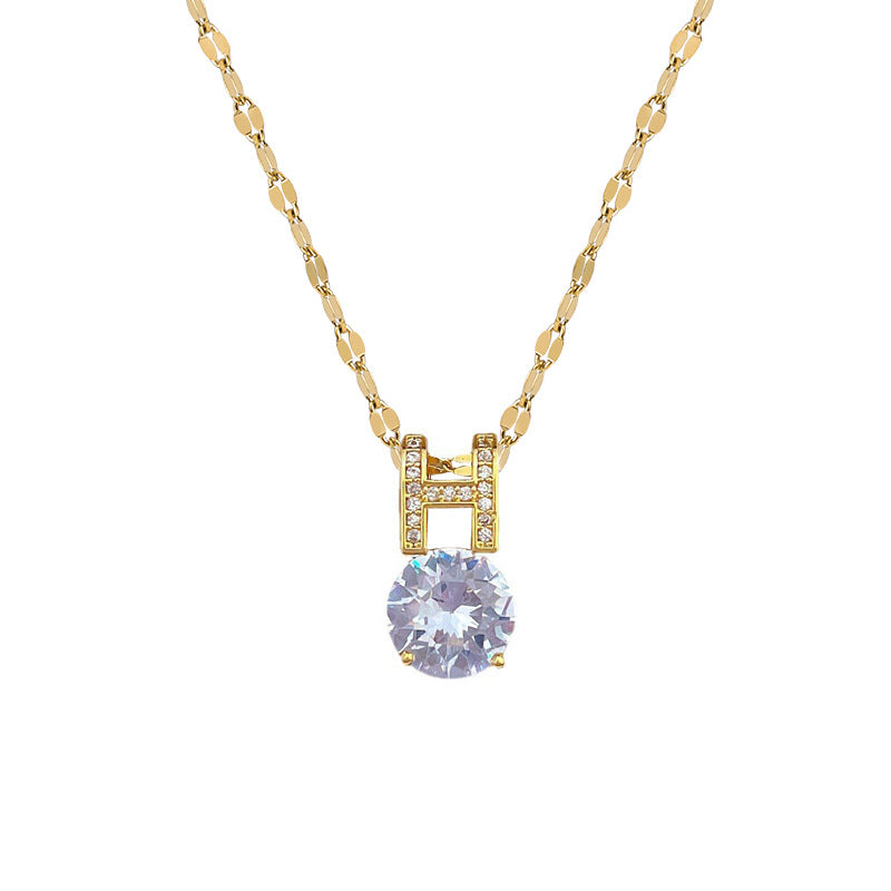 Luxury Titanium Steel Letter Pendant Necklace and Earrings Set with Zircon Inlay Geometric Design for Women Formal Events