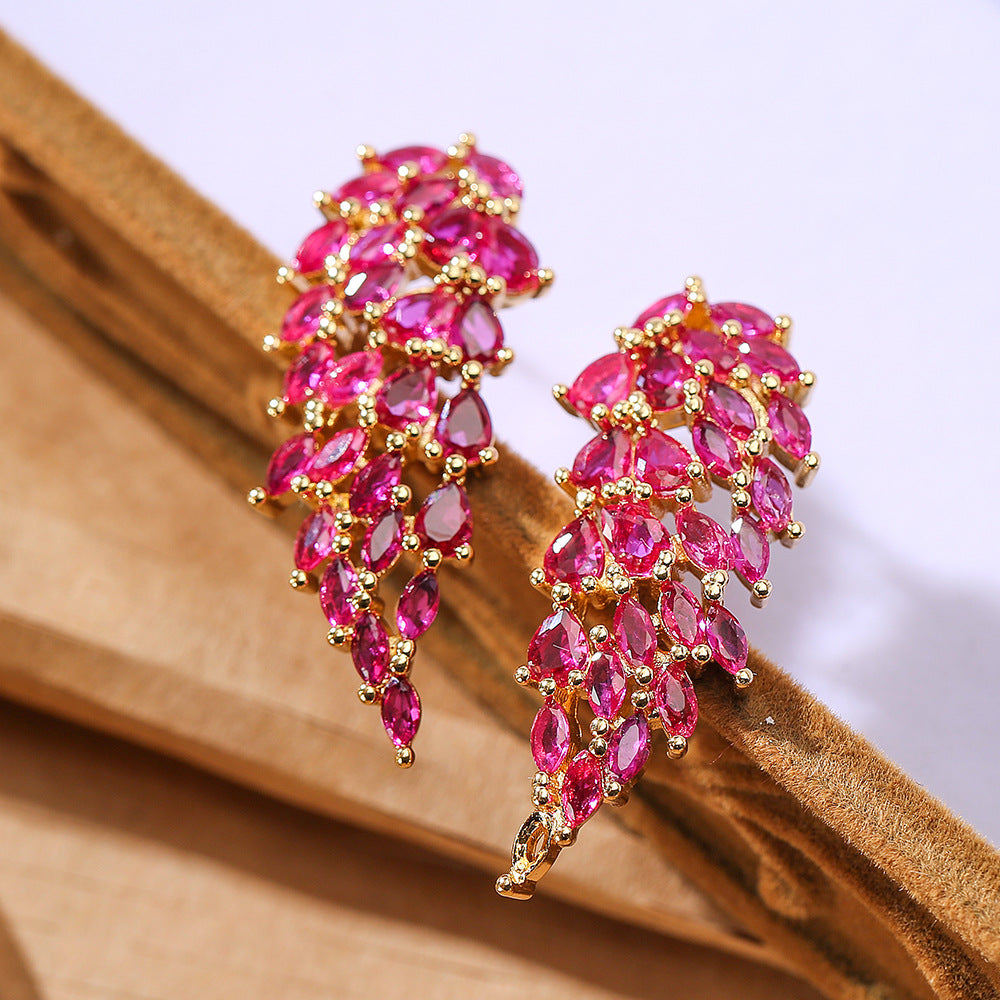 Geometric Wing-Shaped Copper Earrings with Micro-Pavé Zirconia for Women