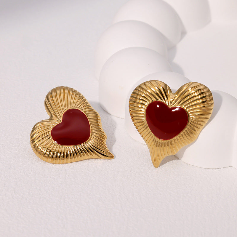 Orecchini a Cuore in Stile Retrò Francese in Acciaio Inossidabile con Placcatura in Oro da Donna