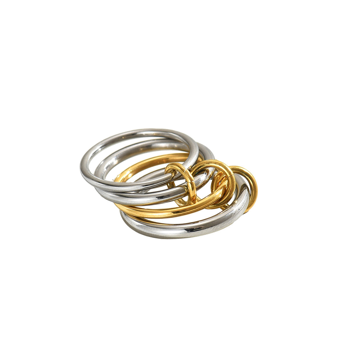 Conjunto de anillos geométricos apilables para mujer en cobre con acabado chapado para un estilo moderno de uso diario
