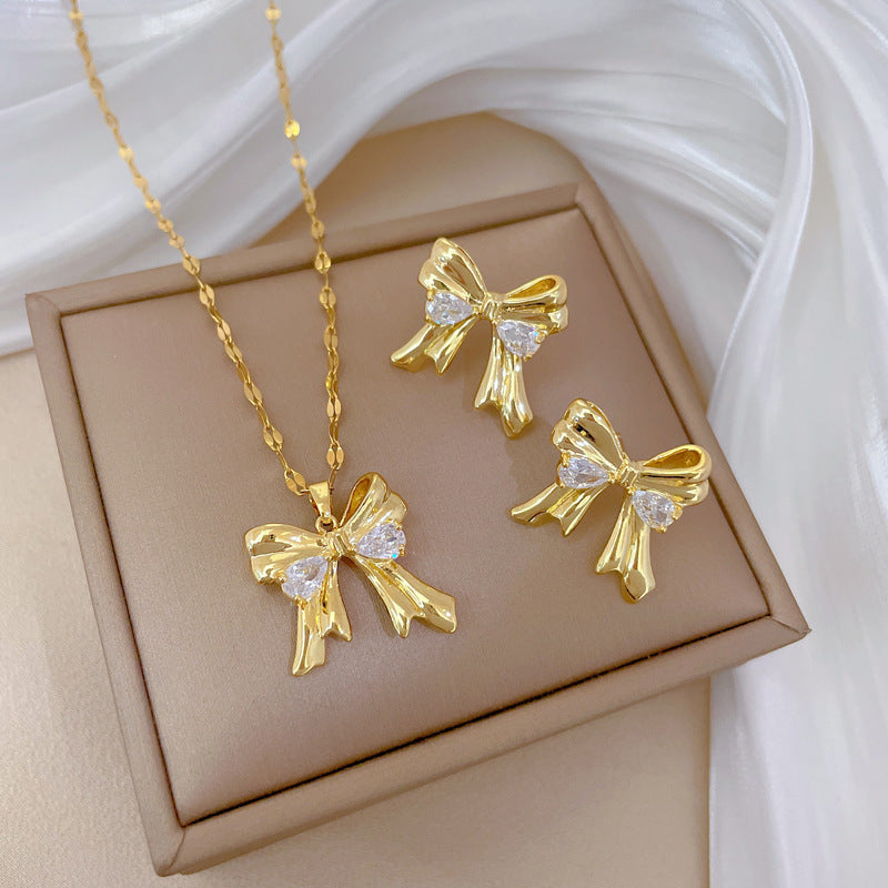Luxury Fresh and Sweet Plated Brass Zircon Micro-Pave Earrings and Necklace Set