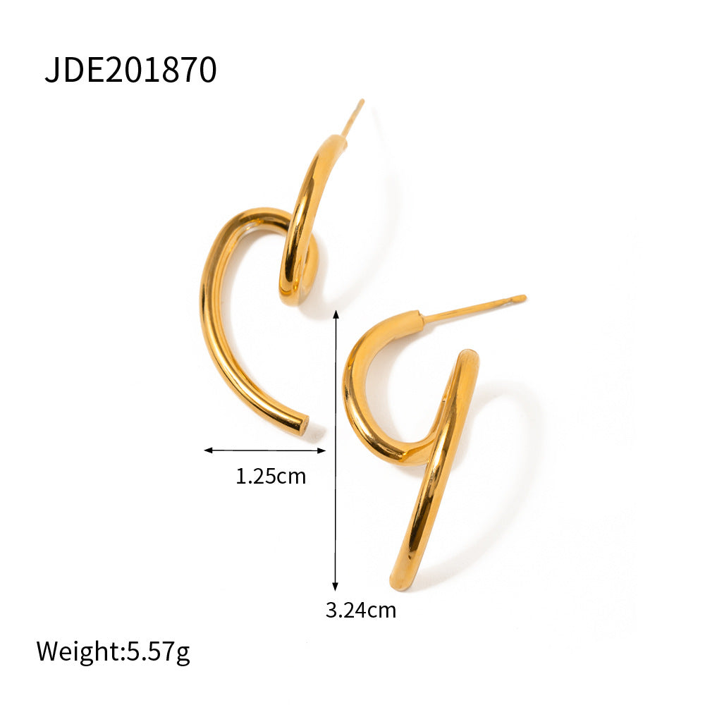 Orecchini geometrici minimalisti in acciaio inossidabile con placcatura in oro 18 carati e finitura opaca da donna
