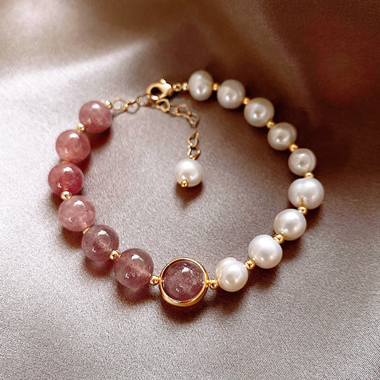 Minimalist Sweet Geometric Alloy Plated Bracelet with Pearl and Crystal Inlay for Women