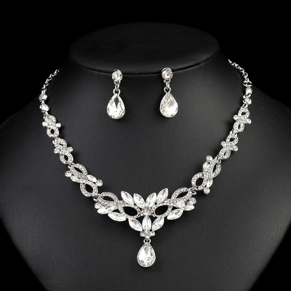Elegant Cross Crown Roman Numeral Alloy Necklace Set with Rhinestone Inlay for Wedding and Formal Events
