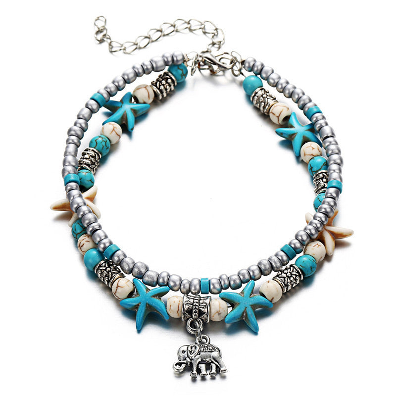 Vintage Alloy Starfish Turtle Anklet Set