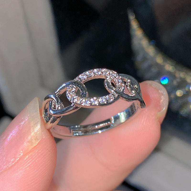 Sweet Elegant Heart Butterfly Brass Ring with Cubic Zirconia Handmade Adjustable
