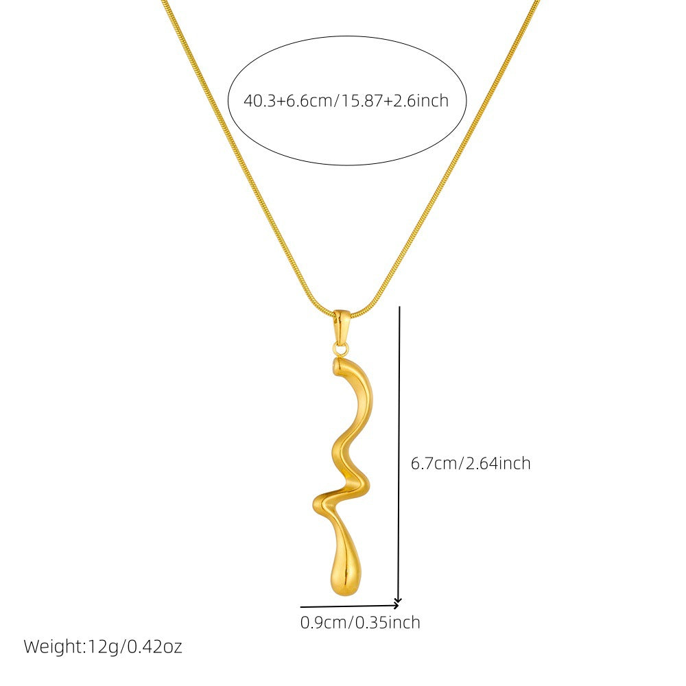 Minimalist Gold Plated Geometric Irregular Twisted Pendant Stainless Steel Snake Chain Necklace for Women