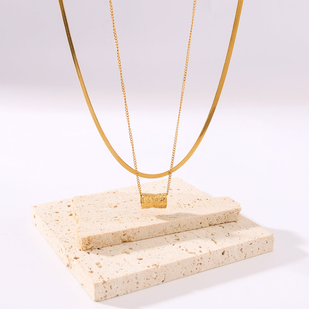 Minimalist Geometric Hollow Cylinder Pendant Necklace in Titanium Steel with 18K Gold Plating on Snake Chain