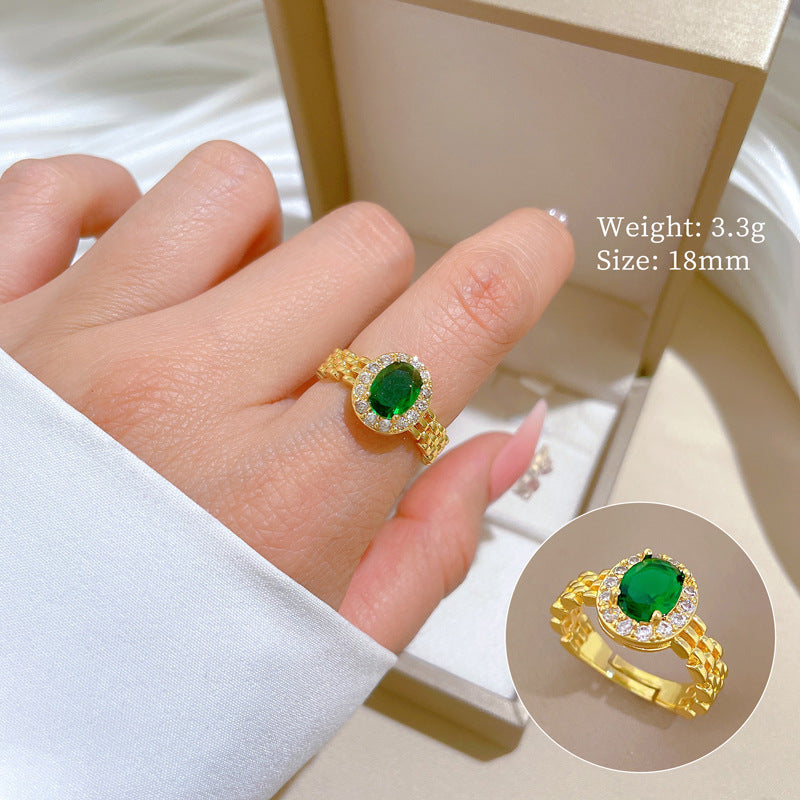 Minimalist Geometric Gold-Plated Brass Open Ring for Women with Crown Shape and Rhinestone Inlay