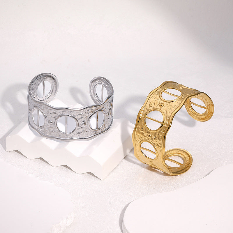Minimalist Stainless Steel Open Bangle Bracelet with 18K Gold Plating for Women, Hypoallergenic and Fade-Resistant