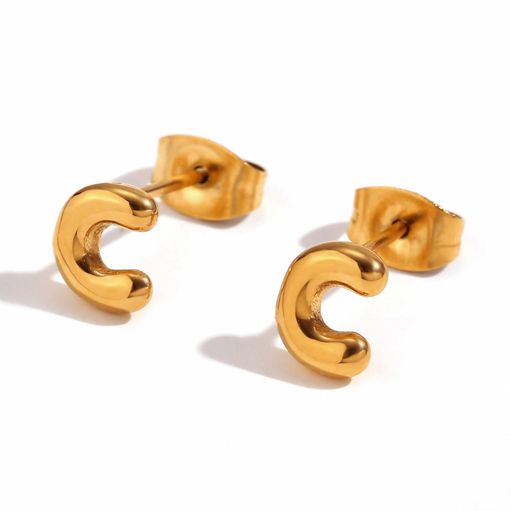 Orecchini a perno da donna con lettera geometrica moderna minimalista in acciaio al titanio placcato oro 18K
