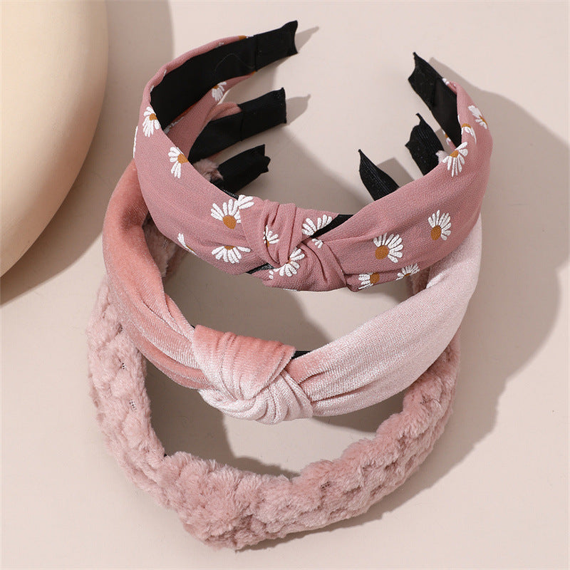 Set de Diademas Infantiles Estilo Dulce con Diseño de Margarita de Tela y Lazo en Tono Rosa