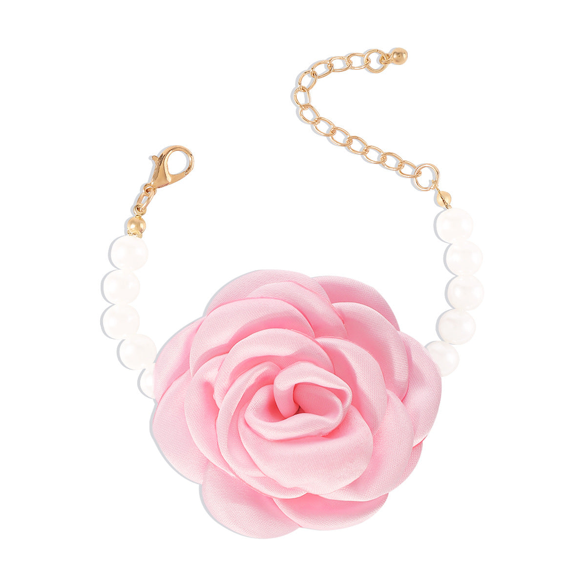 Bracciale in tessuto da donna con design a camelia fatto a mano, perle, fiori e forme geometriche, dolce e audace