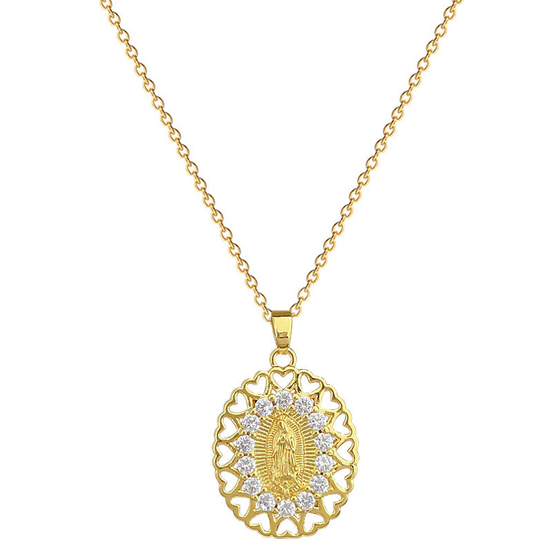 Elegant Egg-Shaped Portrait Pendant Necklace for Women with Rhinestone Inlay on Titanium Steel Chain